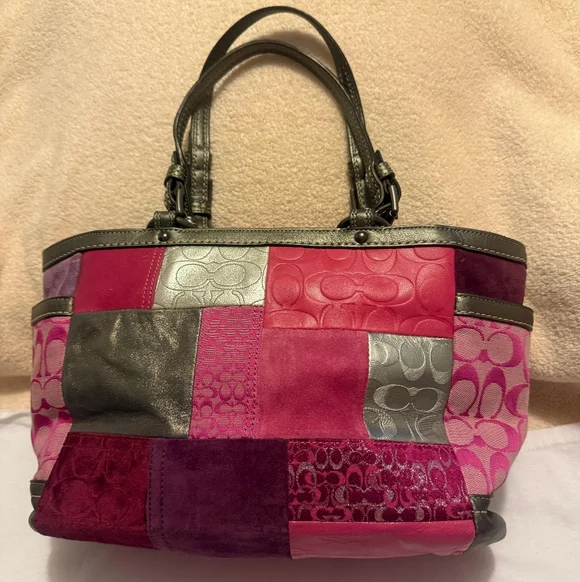 Coach Patchwork Tote in Pink, Magenta & Silver - Picture 6 of 13